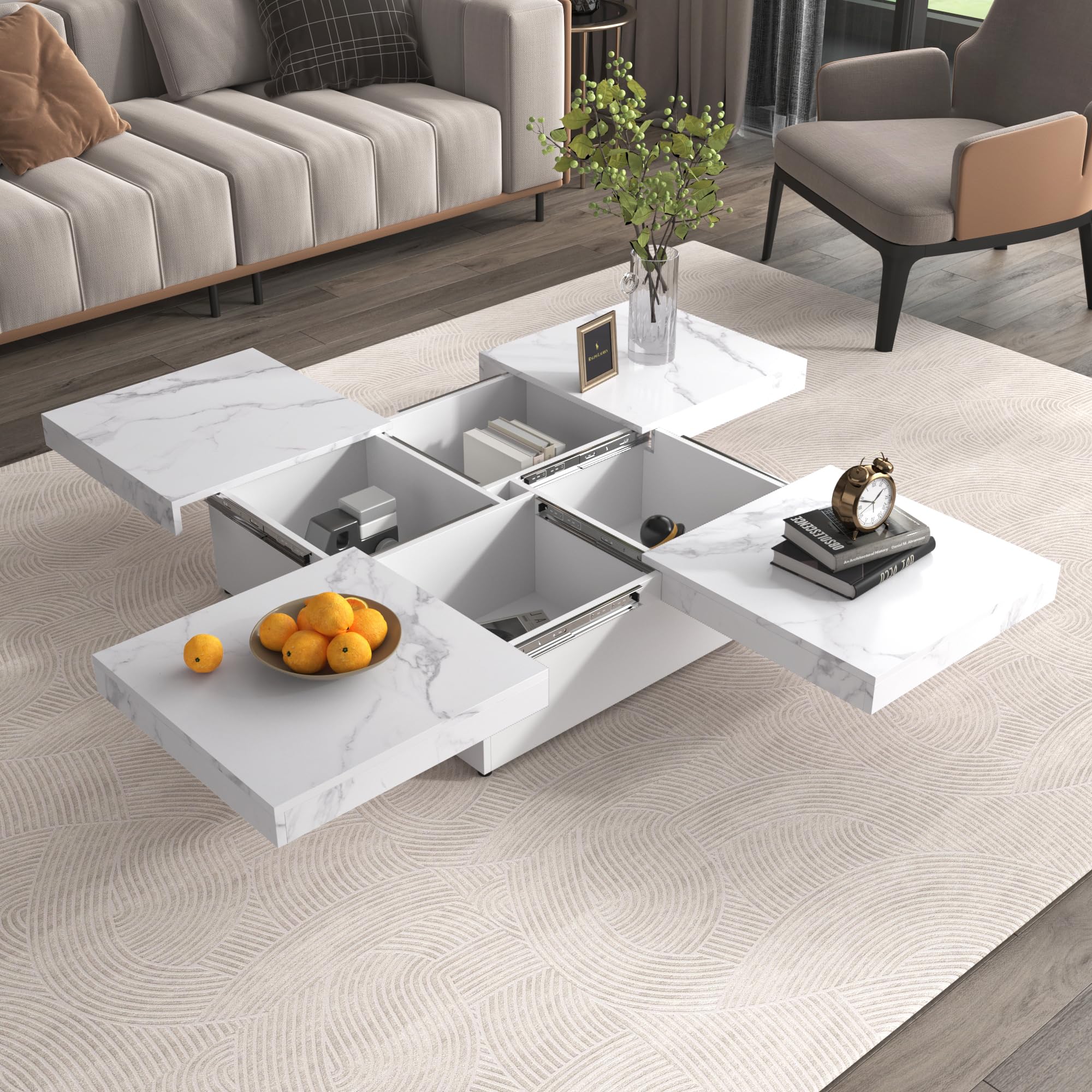 Amazon.com: Rpuzonier Square Marble Veneer Coffee Table with
